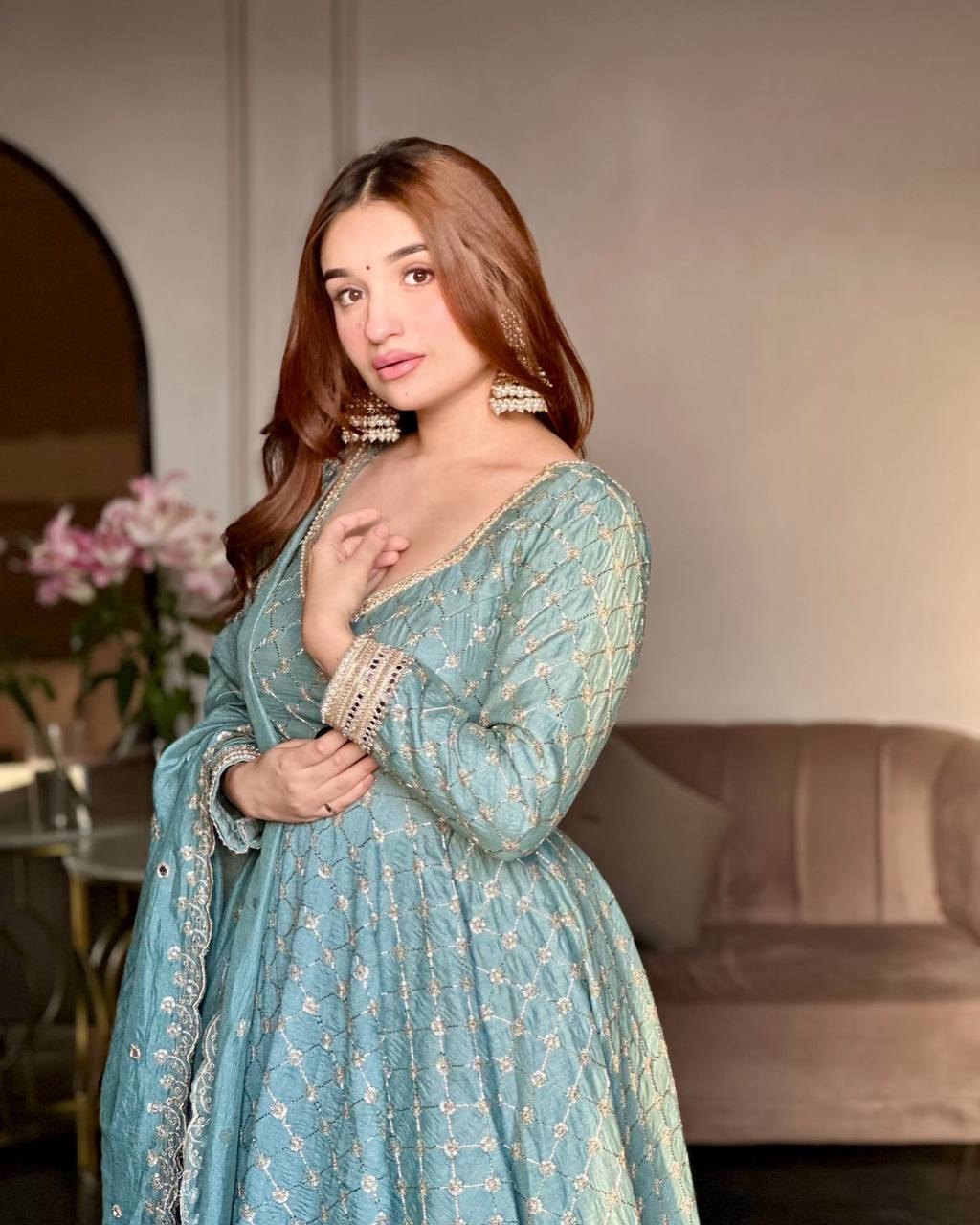 WOMEN'S ETHNIC WEAR HEAVY GEORGETTE EMBROIDERY SEQUENCE WORK GOWN WITH PANT & DUPATTA