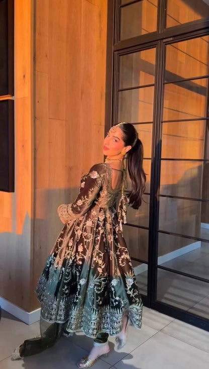 VELVET THREAD SEQUENCE WORK SUIT SET WITH BUTTERFLY NET DUPATTA (FULLY STTITCHED)