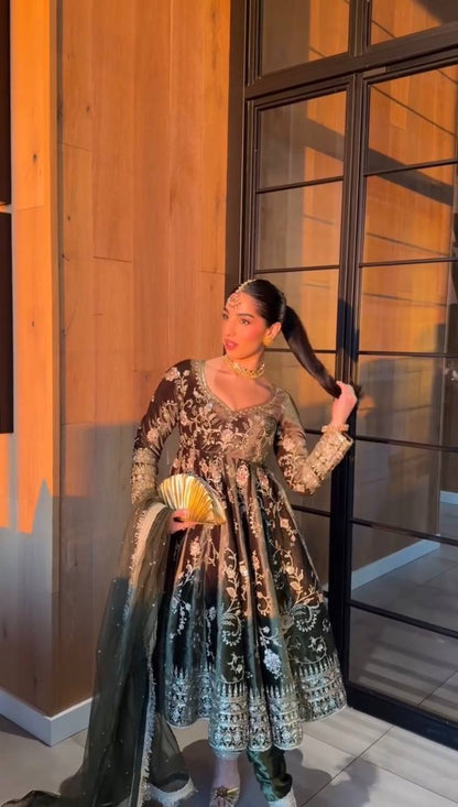 VELVET THREAD SEQUENCE WORK SUIT SET WITH BUTTERFLY NET DUPATTA (FULLY STTITCHED)