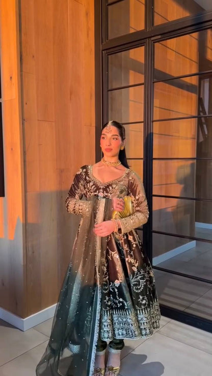 VELVET THREAD SEQUENCE WORK SUIT SET WITH BUTTERFLY NET DUPATTA (FULLY STTITCHED)