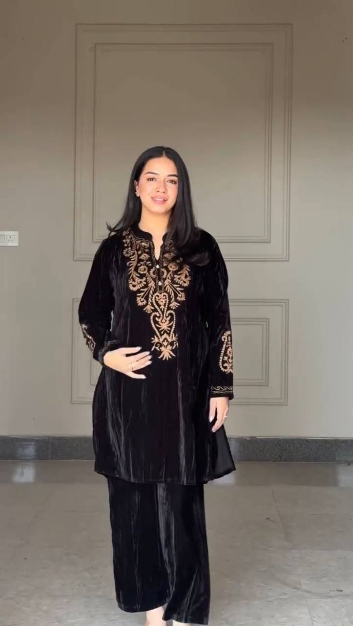 WINTER SEASON BLACK EXCLUSIVE CO-ORD SET WITH EMBROIDERY WORK
