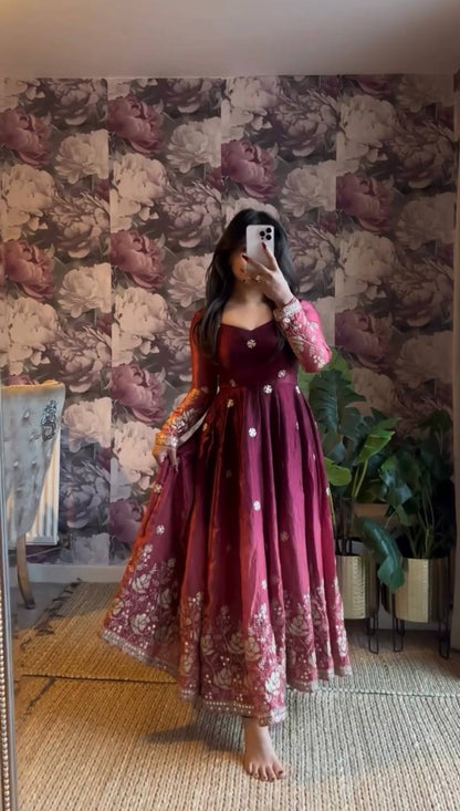 DUAL SHADE COLOUR CHINON SILK SEQUENCE WORK ANARKALI SUIT