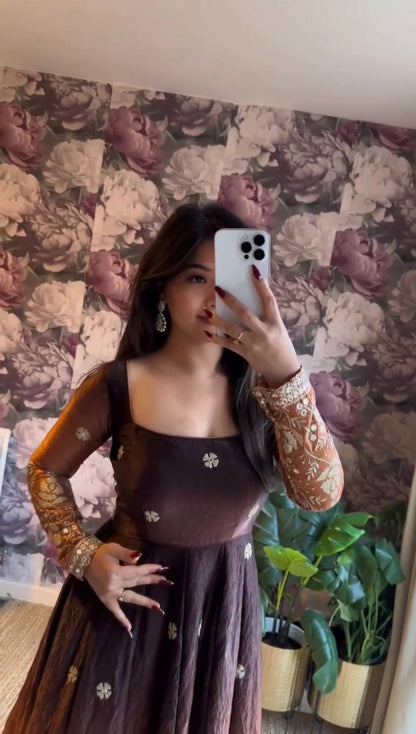 DUAL SHADE COLOUR CHINON SILK SEQUENCE WORK ANARKALI SUIT