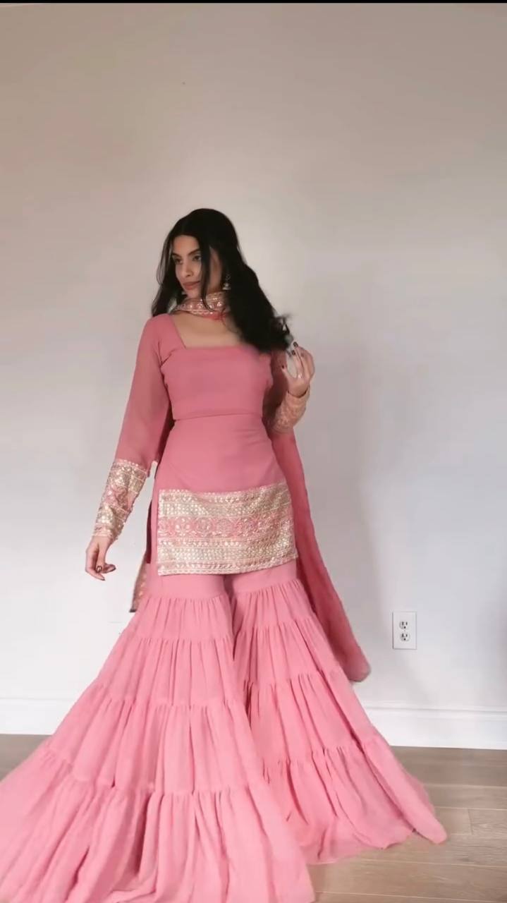 BABY PINK - BEAUTIFUL SHARARA SUIT SET (FULLY STTITCHED)