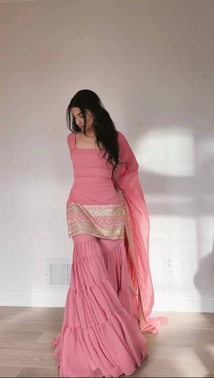 BABY PINK - BEAUTIFUL SHARARA SUIT SET (FULLY STTITCHED)