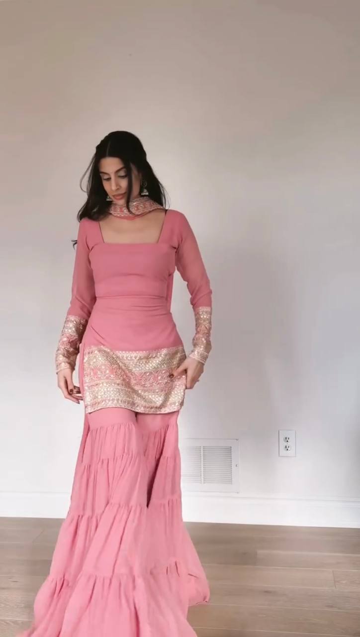 BABY PINK - BEAUTIFUL SHARARA SUIT SET (FULLY STTITCHED)