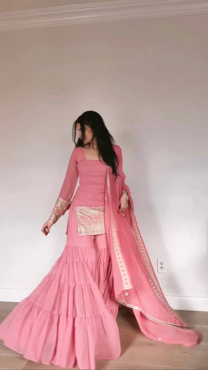BABY PINK - BEAUTIFUL SHARARA SUIT SET (FULLY STTITCHED)