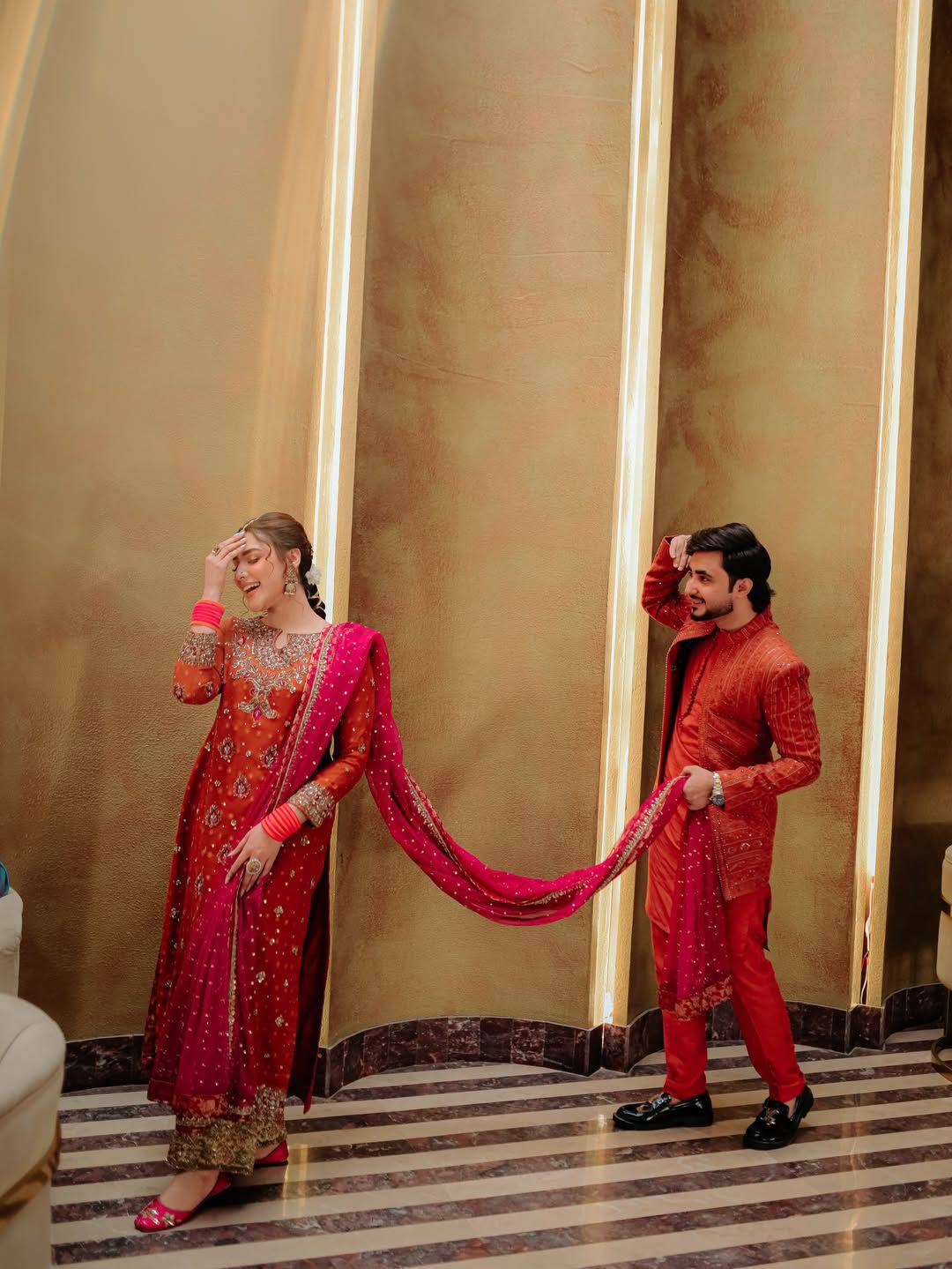 ORANGE PARTY WEAR GEORGETTE PLAZZO SUIT SET WITH  SEQUINS ZARI PEARL WORK (FULLY STTITCHED)