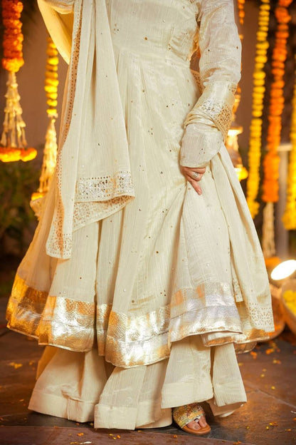 HEAVY CHINON SILK GOWN-PLAZZO-DUPATTA SET (FULLY STTITCHED)