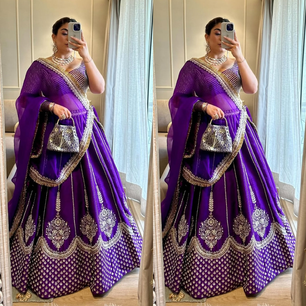 WOMEN'S PURPLE CHINON SILK EMBROIDERY SEQUENCE WORK LEHENGA CHOLI