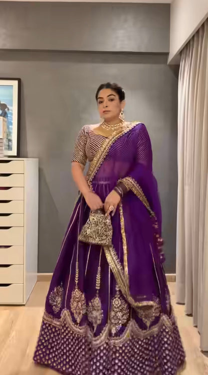 WOMEN'S PURPLE CHINON SILK EMBROIDERY SEQUENCE WORK LEHENGA CHOLI
