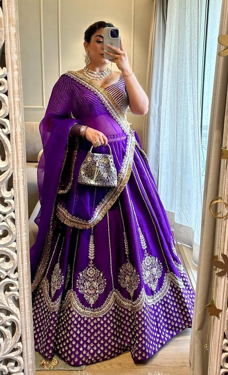 WOMEN'S PURPLE CHINON SILK EMBROIDERY SEQUENCE WORK LEHENGA CHOLI