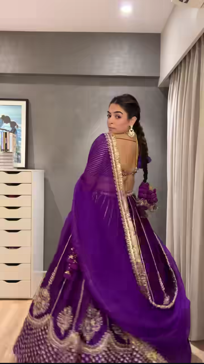 WOMEN'S PURPLE CHINON SILK EMBROIDERY SEQUENCE WORK LEHENGA CHOLI