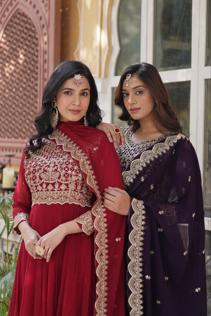 ELEGANT FAUX BLOOMING EMBROIDERED ANARKALI GOWN WITH DUPATTA