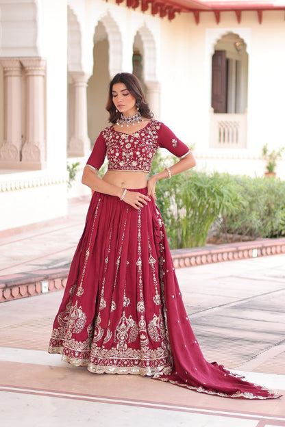 MAROON ELEGANT VICHITRA SILK FULL-STTITCHED LEHENGA SET