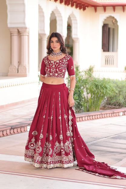 MAROON ELEGANT VICHITRA SILK FULL-STTITCHED LEHENGA SET