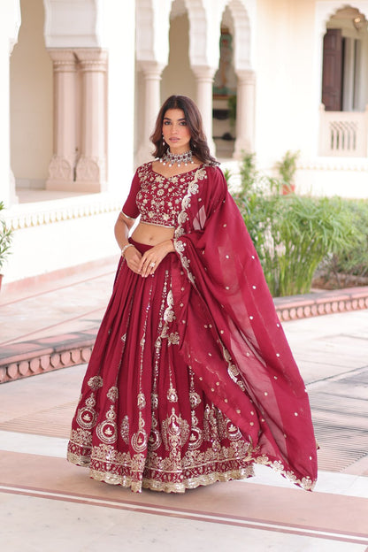 MAROON ELEGANT VICHITRA SILK FULL-STTITCHED LEHENGA SET