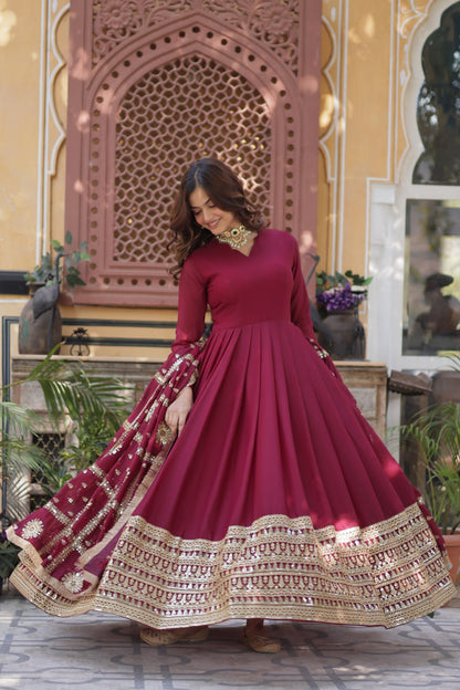 BLACK & MAROON ANARKALI GOWN WITH DUPATTA (FULLY STTITCHED)