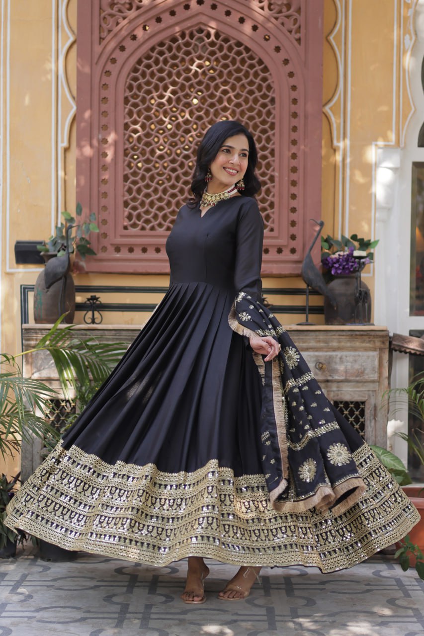 BLACK & MAROON ANARKALI GOWN WITH DUPATTA (FULLY STTITCHED)