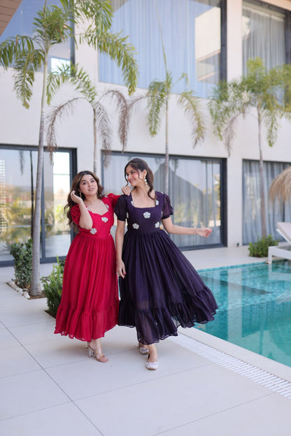 FENDY SILK EMBROIDERY BEAD WORK GOWN