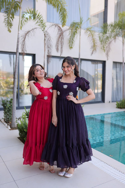 FENDY SILK EMBROIDERY BEAD WORK GOWN