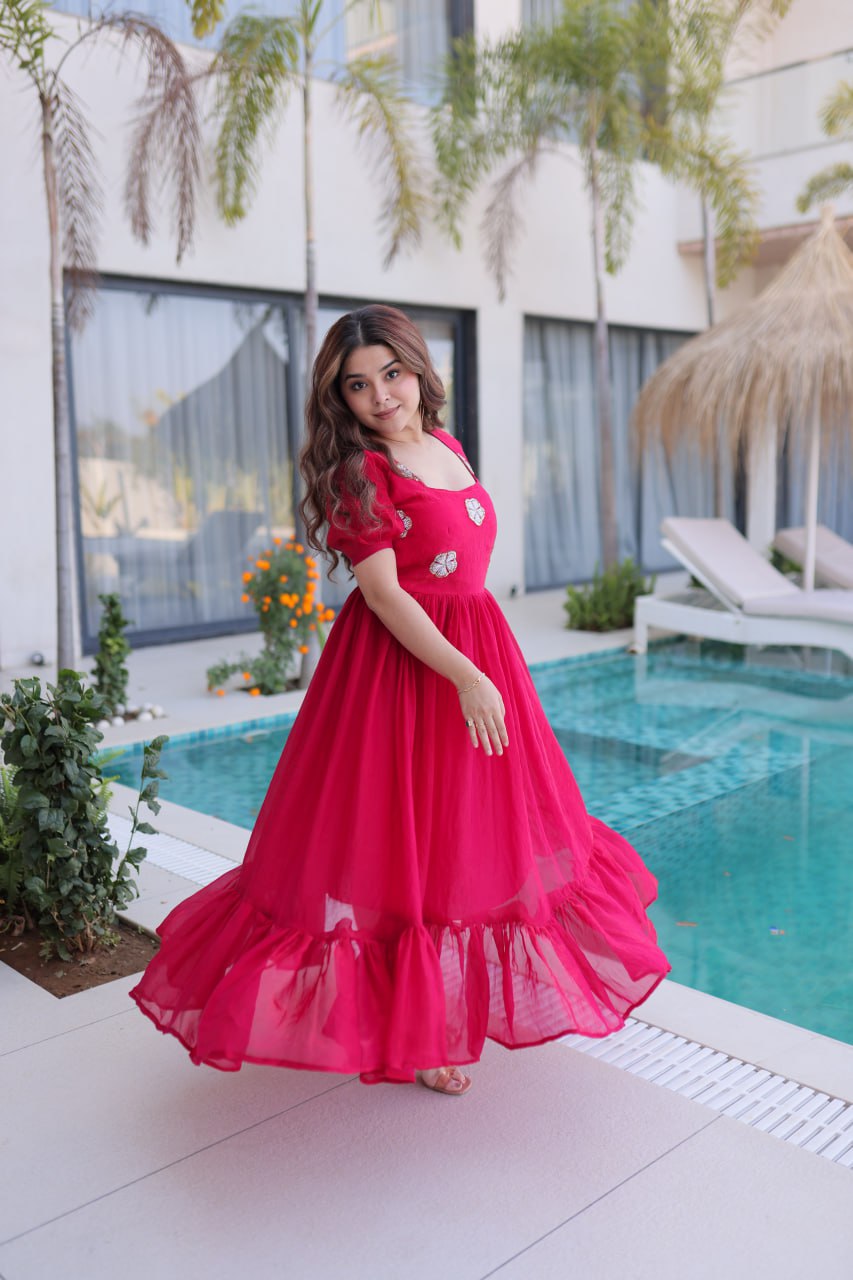 FENDY SILK EMBROIDERY BEAD WORK GOWN