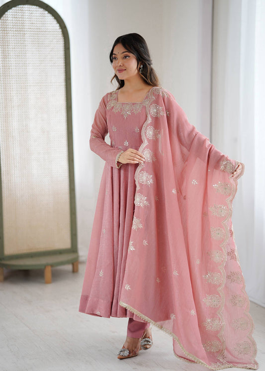 CRUNCHY SILK EMBROIDERY WORK ANARKALI GOWN (FULLY STTITCHED)