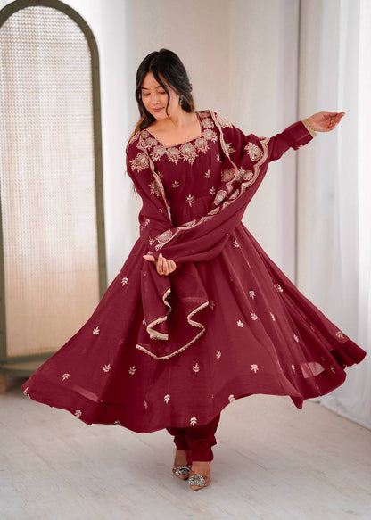 CRUNCHY SILK EMBROIDERY WORK ANARKALI GOWN (FULLY STTITCHED)