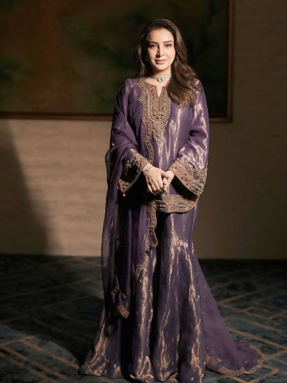 FENDY PURPLISH - SILK KURTI PLAZZO SET (Premium Quality)