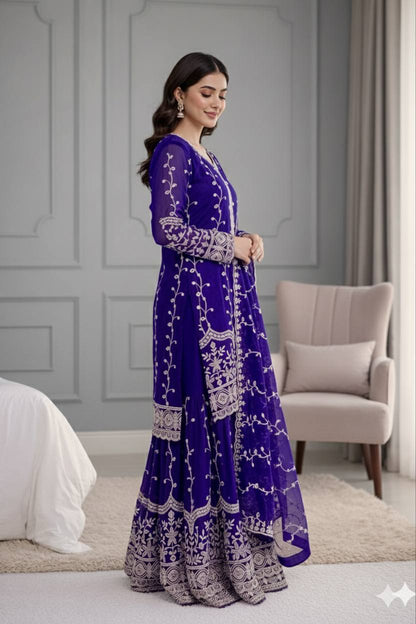 PURE FENDY SILK HEAVY EMBROIDERY TOP- BOTTOM SET (FULLY STTITCHED)