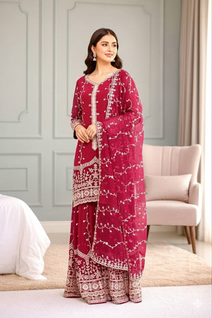 PURE FENDY SILK HEAVY EMBROIDERY TOP- BOTTOM SET (FULLY STTITCHED)