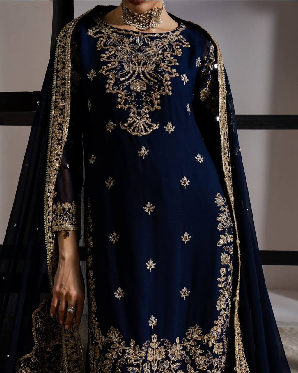 BLUE PREMIUM  GMY SILK CODING-SEQUINS PLAZZO SET WITH DUPATTA