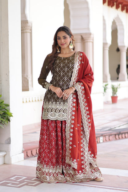BROWN VICHITRA SILK ZARI AND EMBROIDERY WORK SALWAR SUIT