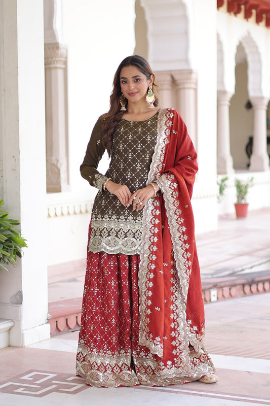 BROWN VICHITRA SILK ZARI AND EMBROIDERY WORK SALWAR SUIT