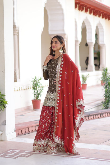 BROWN VICHITRA SILK ZARI AND EMBROIDERY WORK SALWAR SUIT