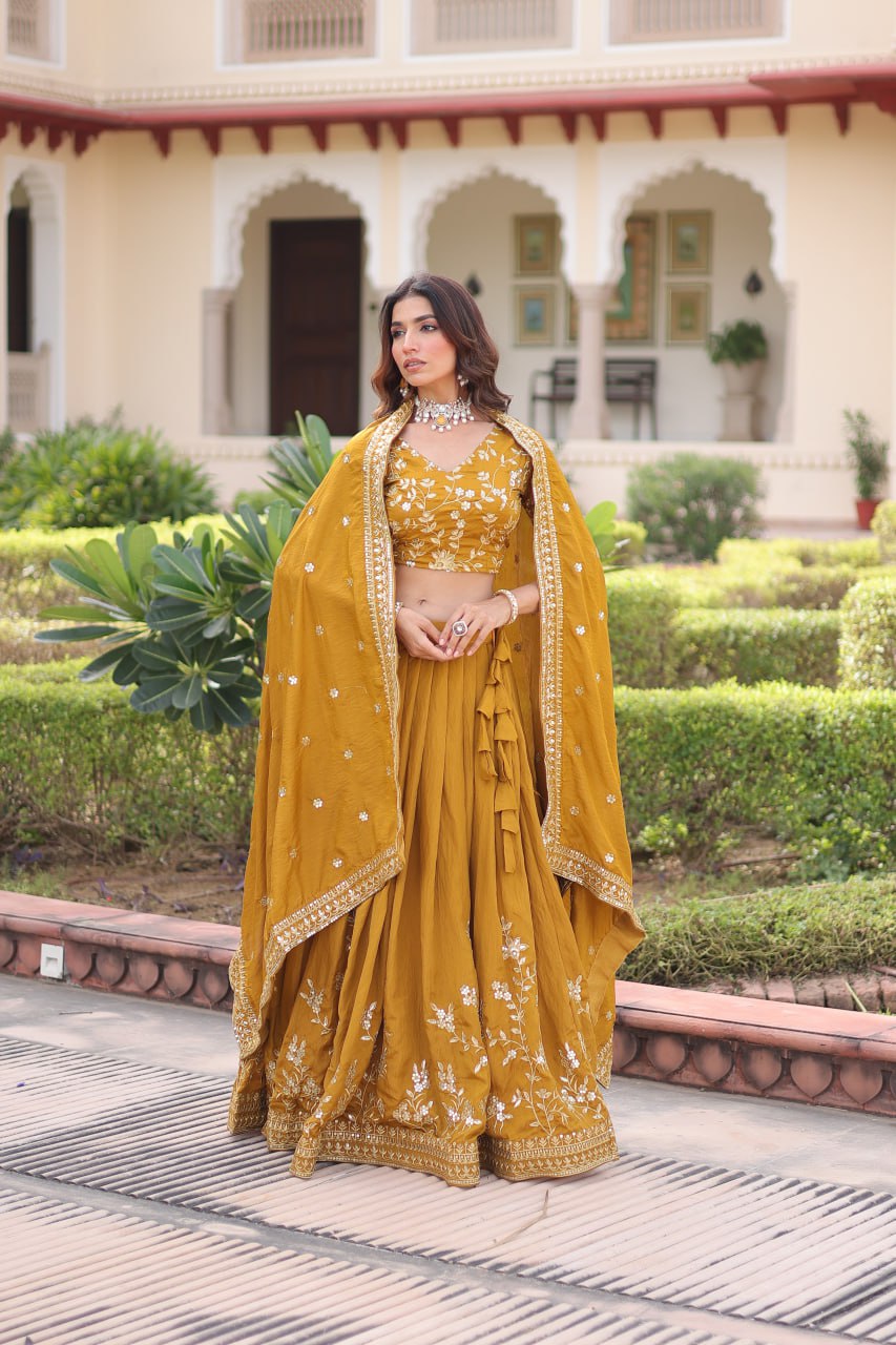 DESIGNER VICHITRA SILK SEQUINS & EMBROIDERED LEHENGA
