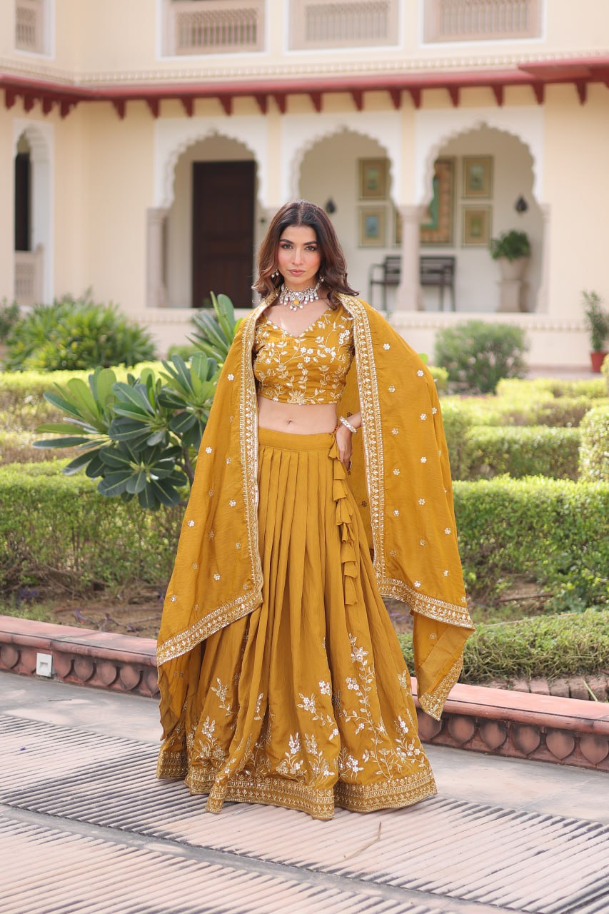 DESIGNER VICHITRA SILK SEQUINS & EMBROIDERED LEHENGA