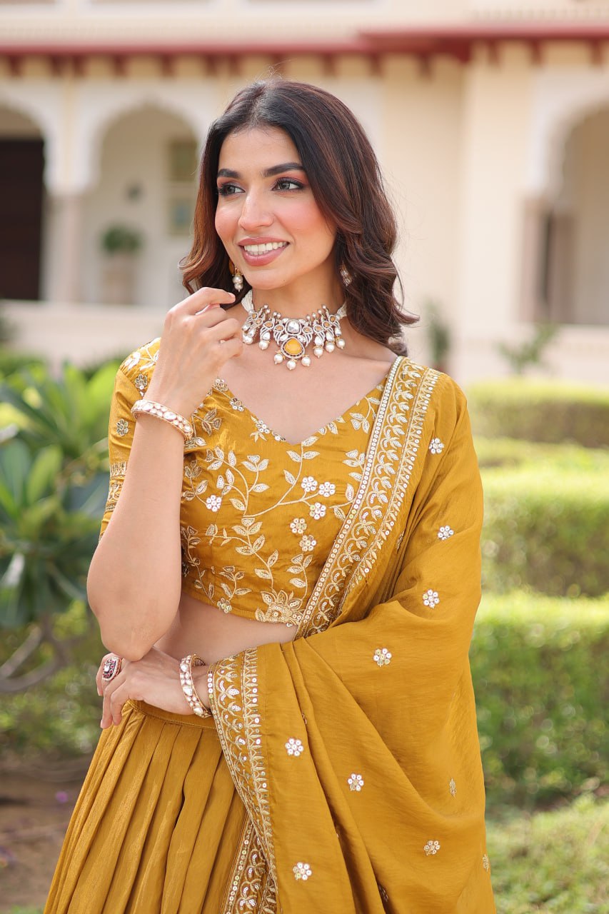 DESIGNER VICHITRA SILK SEQUINS & EMBROIDERED LEHENGA