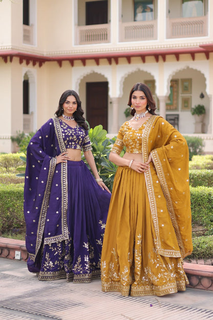 DESIGNER VICHITRA SILK SEQUINS & EMBROIDERED LEHENGA