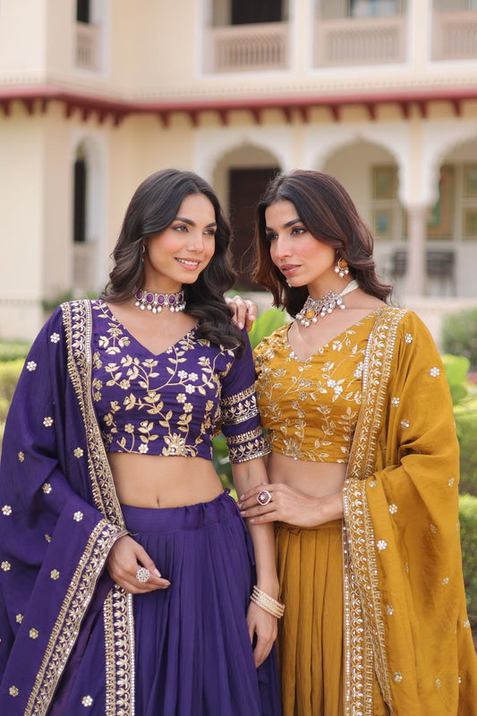 DESIGNER VICHITRA SILK SEQUINS & EMBROIDERED LEHENGA