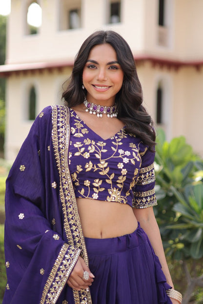 DESIGNER VICHITRA SILK SEQUINS & EMBROIDERED LEHENGA