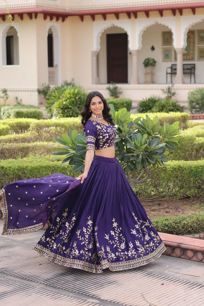 DESIGNER VICHITRA SILK SEQUINS & EMBROIDERED LEHENGA