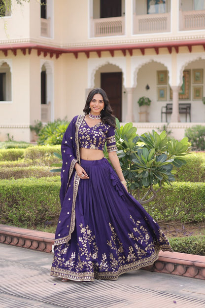 DESIGNER VICHITRA SILK SEQUINS & EMBROIDERED LEHENGA