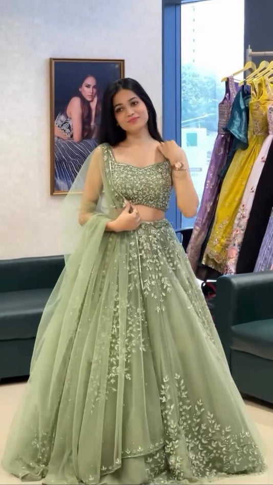 InCottoM - PREMIUM MINT GREEN LEHENGA CHOLI SET