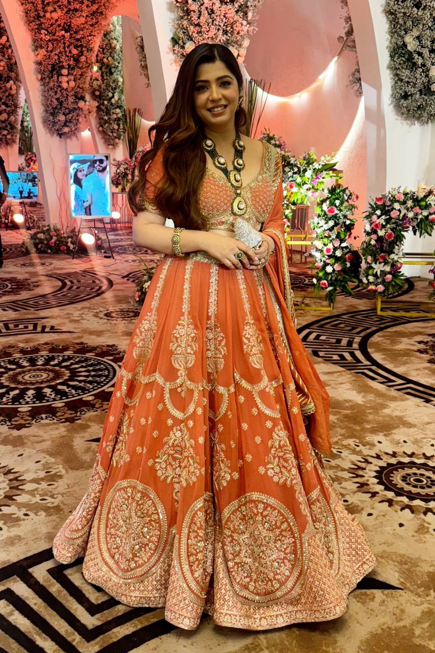 HALDI SPECIAL ORANGE FAUX GEORGETTE LEHENGA SET