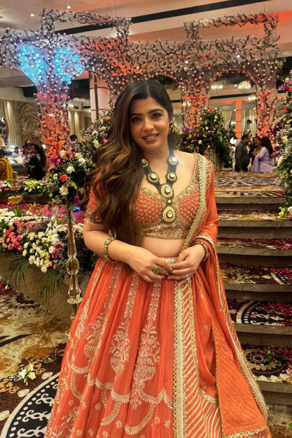 HALDI SPECIAL ORANGE FAUX GEORGETTE LEHENGA SET
