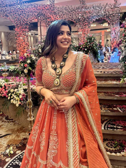 HALDI SPECIAL ORANGE FAUX GEORGETTE LEHENGA SET