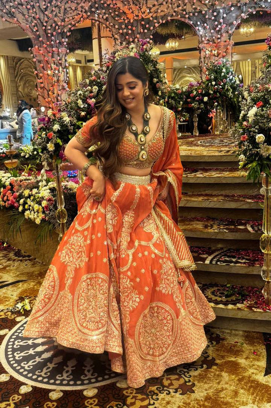 HALDI SPECIAL ORANGE FAUX GEORGETTE LEHENGA SET
