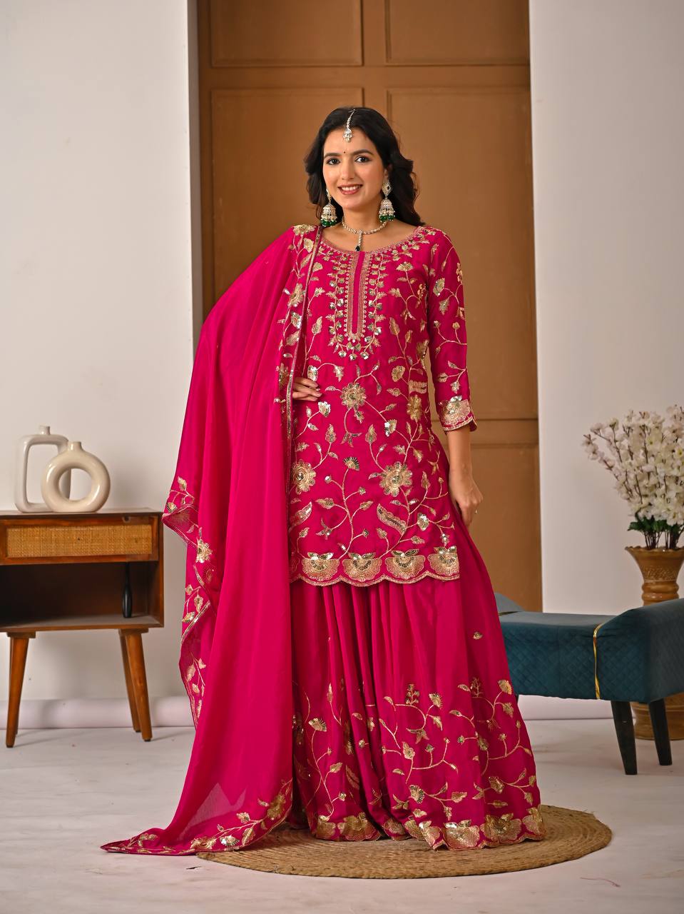 DESIGNER PARTY WEAR LOOK HEAVY CHINON SILK MATERIAL WITH SEQUENCE EMBROIDERY WORK TOP , LEHENGA WITH DUPATTA