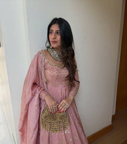 PINK PREMIUM DESIGNER GOWN WITH LEHENGA & DUPATTA SET